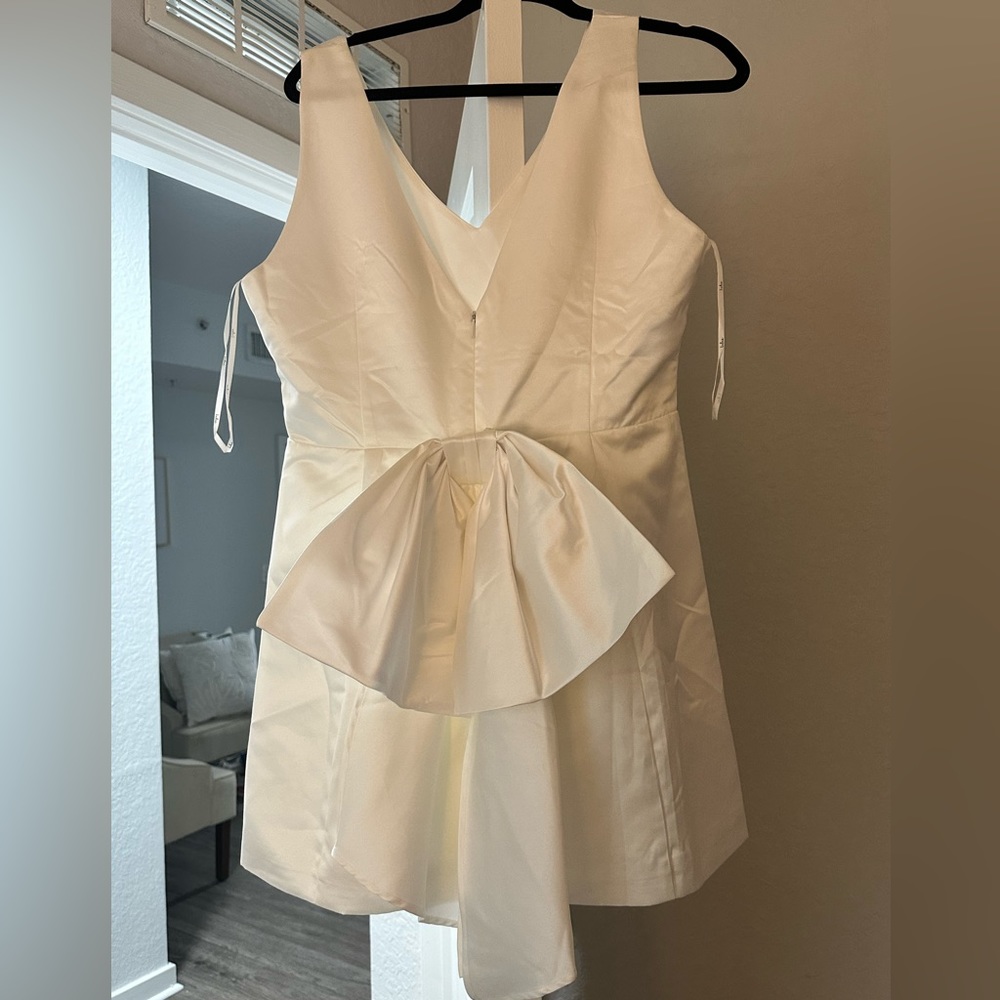 Lulus charming celebration white taffeta bow mini dress